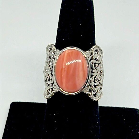 Beautiful Vintage Silver Adjustable Ring With Pink Stone - Picture 1 of 8
